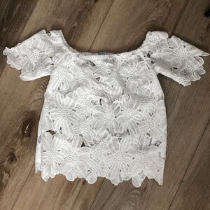 Dizzy Gal Womens White Lace Boho Off the Shoulder Fairy Cottagecore‎ Top Sz M
